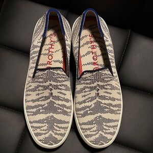 Rothy's Men's Knit Slip-On Loafers in Cream & Black Zebra